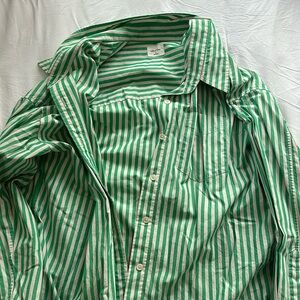 Wilfred Free Dahl Stripe Relaxed Bone/Green Cotton Button